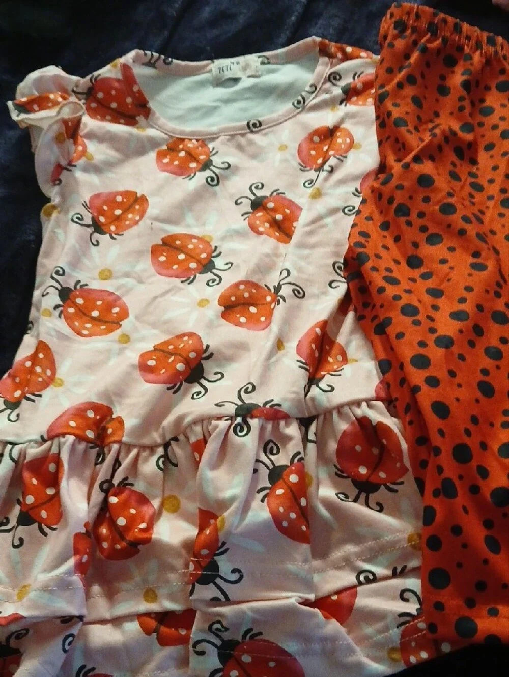 Pete & Lucy Set Girls Size 5 Orange Ladybug Ruffle Dress and Polka Dot Leggings